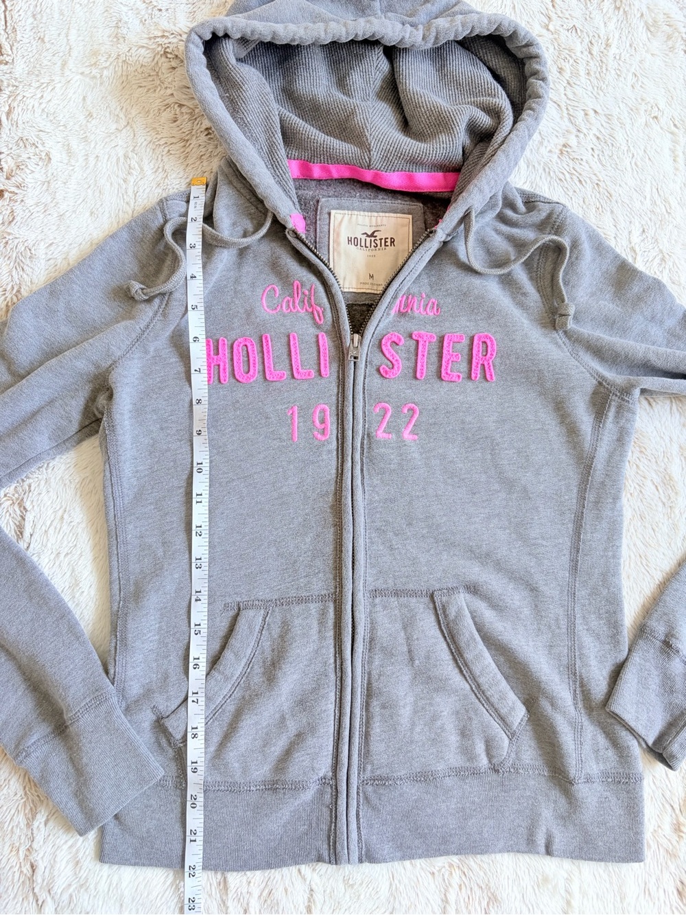 🩷 Hollister Y2K Grey Pink Logo Full Zip Hoodie McBling Mall Bella Swan Preppy - Picture 7 of 13